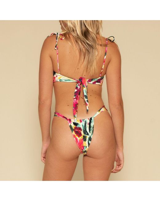 Montce Red Isla Floral Tori Ties Bandeau Bikini Top