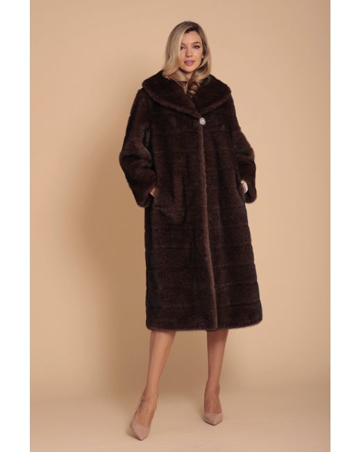 Santinni Brown Hollywood Full-Length Faux Fur Coat