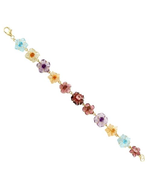 Artisan Yellow Carved Multi Gemstone Flower Bracelet
