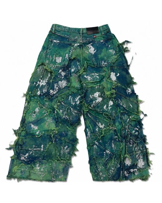 Zasta Studio Blue Wearable Ruins Shredded Wide Leg Colored Denim Pants D