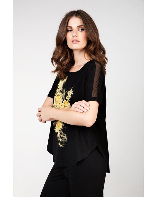 Conquista Black Pattern Detail Top