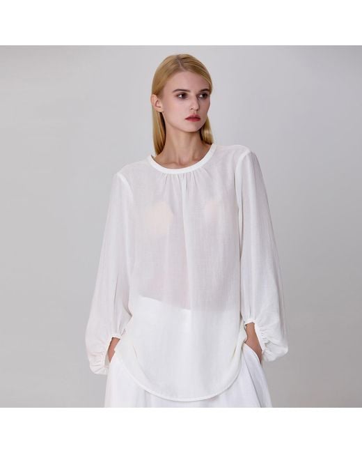 Smart and Joy White Light Round Neck Blouse