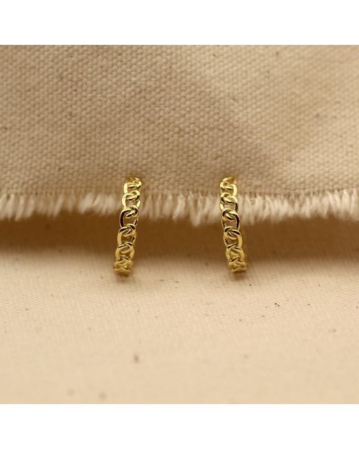 VicStoneNYC Fine Jewelry Metallic Chain Pattern Desgin Hoop Earrings