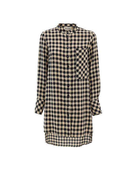 Julia Allert Black Neutrals Casual Loose Fit Long Plaid Shirt