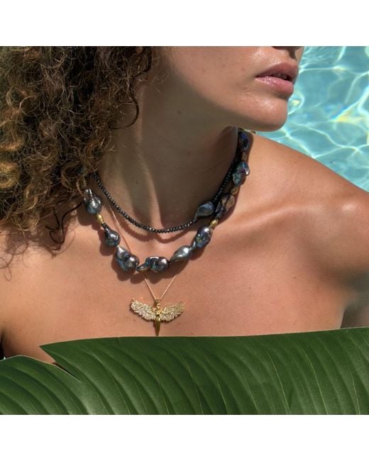 Rachel Nathan Blue Mini Beaded: Hematite & Peacock Pearl Necklace