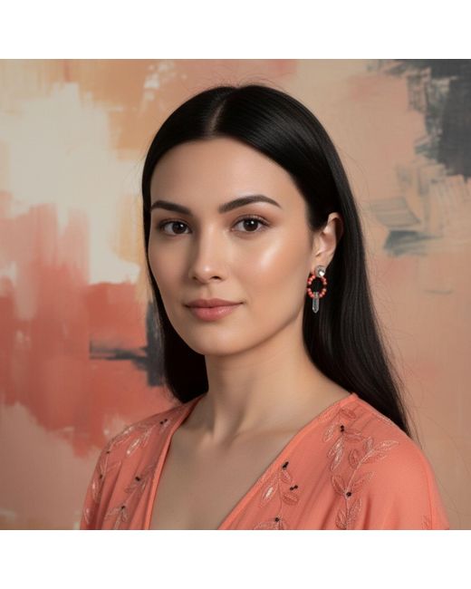 Way to Chic Red Quartz And Coral Earrings On Plated Studs