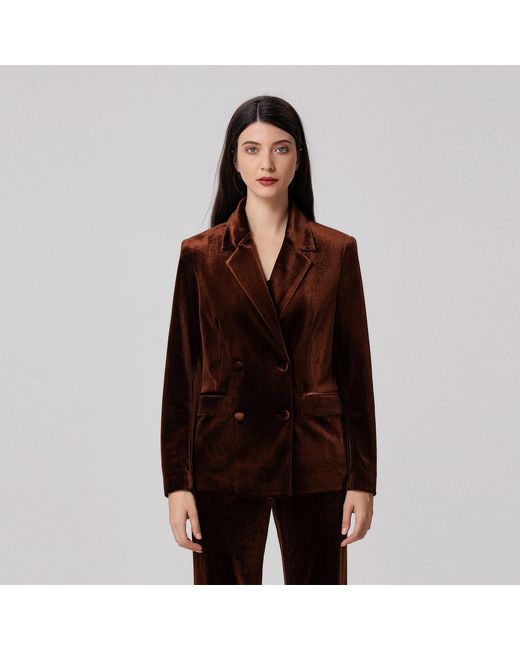 Smart and Joy Brown Double Breasted Velvet Suit Blazer