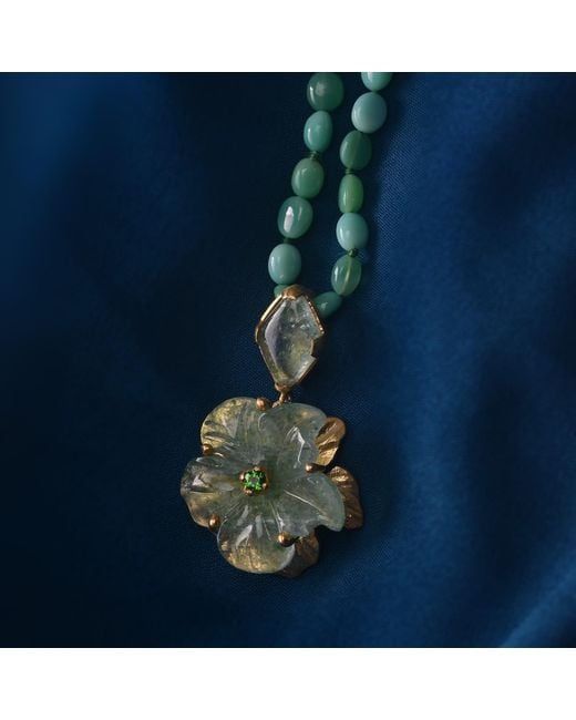 Emma Chapman Jewels Green The Rosa Strawberry Onyx Flower Pendant
