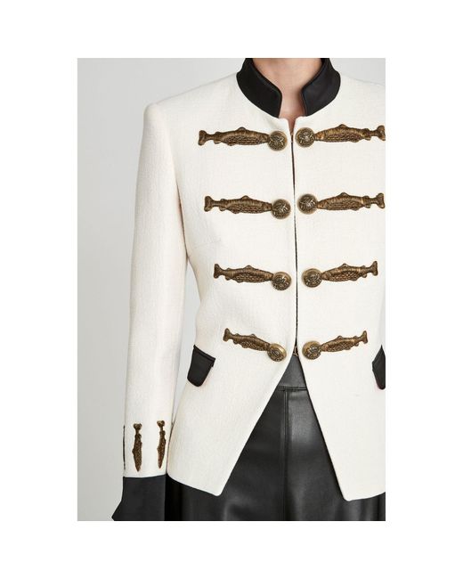 The Extreme Collection White Neutrals Ivory Military Tailored Blazer With Embroidery