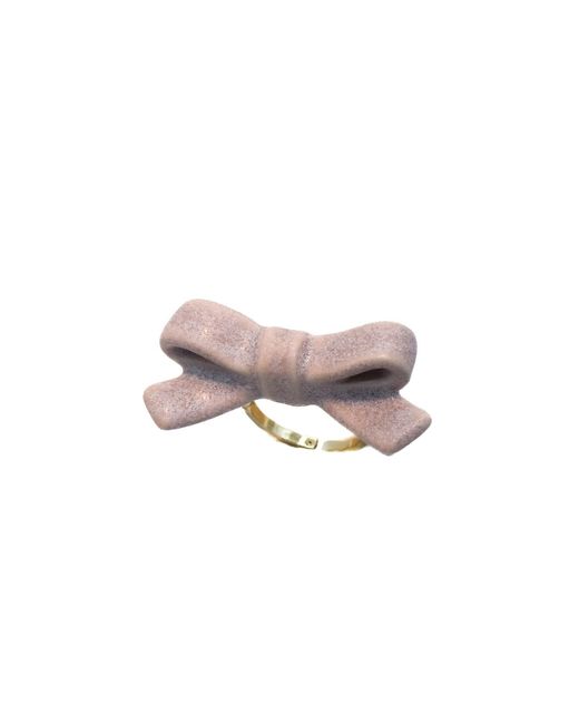 H2 Studio Pink Bowtie Maniac Small Ribbon Ceramic Bowtie Plated Brass Ring Rose Rock
