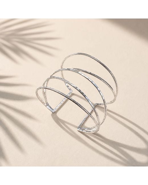 Rare Matters Jewelry White Organic Hammered Multi Wire Cuff Bracelet