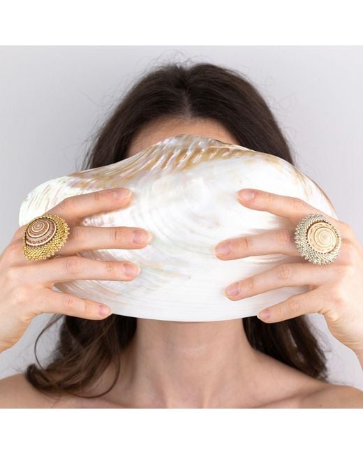 Oana Savu Metallic Sea Shells Glass Beads Unique Ring Summer Ocean Inspired