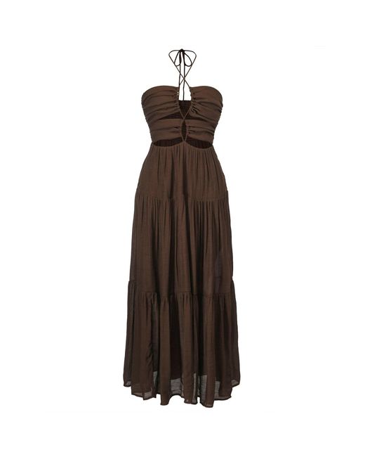 Smart and Joy Brown Front Cut-Out Strappy Maxi Summer Dress