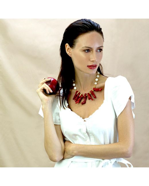 Farra Red Giant Clam With Corals Statement Necklace