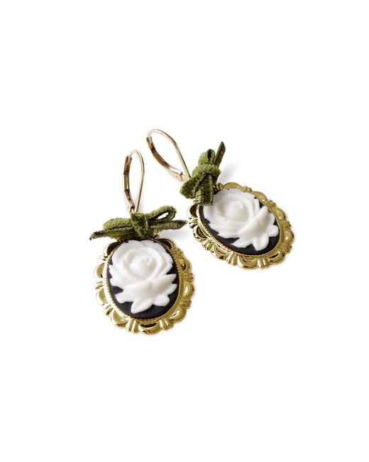 POPORCELAIN Metallic Dark Romance Rose Oval Porcelain Cameo Earrings