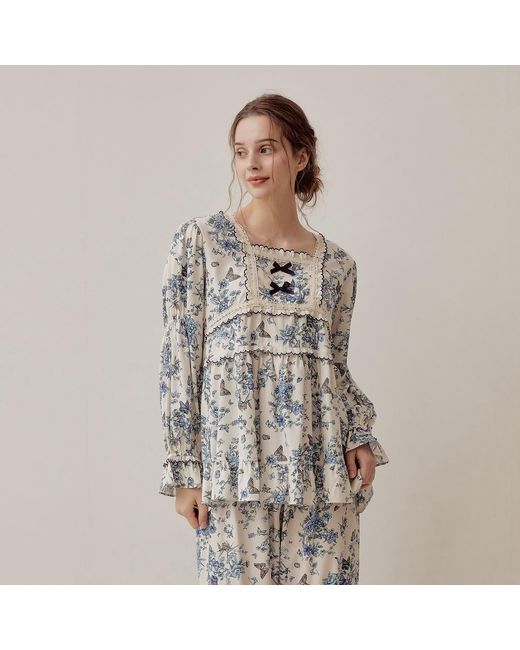 Luna Luz Blue Jardin Modal-Cotton Square-Neck Pajama Set