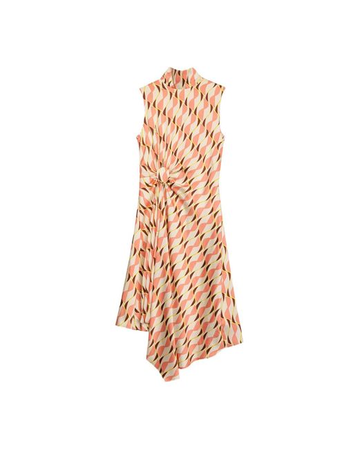 Niza Brown Ondine Asymmetric Midi Dress With High Neck And Bow