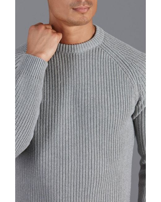 Paul James Knitwear Gray Heavyweight Cotton Clark Fisherman Rib Knit Jumper for men