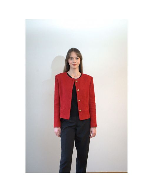 Nuvv Collection Red Casual Tweed Buttoned Jacket