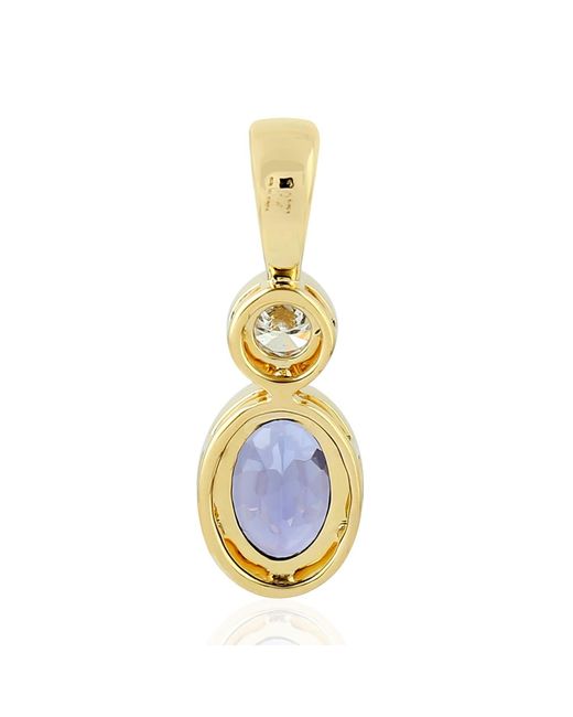 Artisan Blue 18k Yellow Gold Genuine Diamond Tanzanite Pendant Gemstone Jewelry