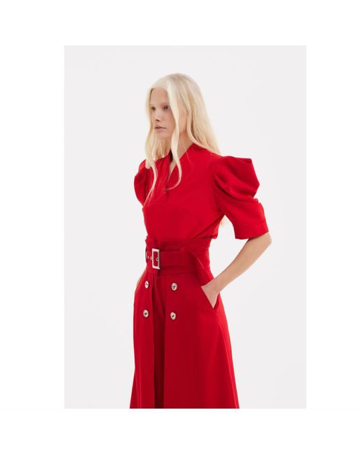 Julia Allert Red V-Neck Puff Sleeve Top
