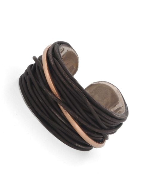 Ebru Jewelry Black Sterling & Leather Ring With Accent for men