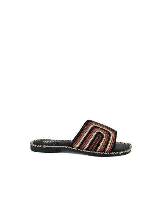 Rag & Co Brown Kente Patterned Raffia Slip-On Flats