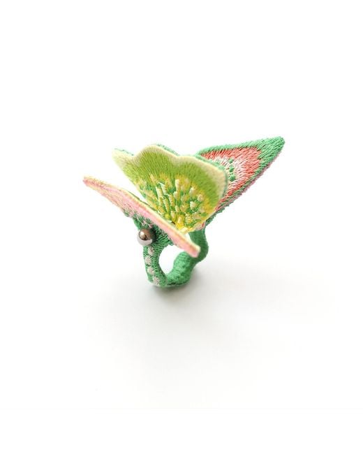 Nana Watanabe Green Land Butterfly Sculptural Embroidered Ring