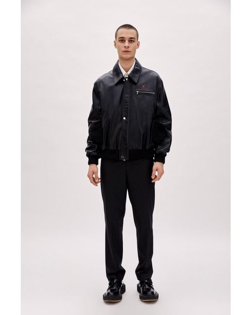 Pcfg Black Bomber Leather Jacket for men
