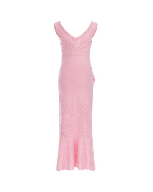 Andreeva Pink Rose Vanilla Knit Dress With Handmade Knit Details