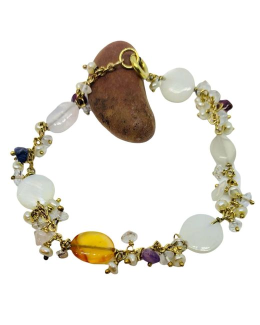 Tg-Jewellery by Tamara Gervasio Metallic Pearls And Multicolour Gemstones Bracelet One Of A Kind