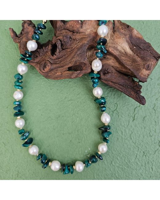 Farra Green Irregular Bamboo Coral With Freshwater Pearls Necklace