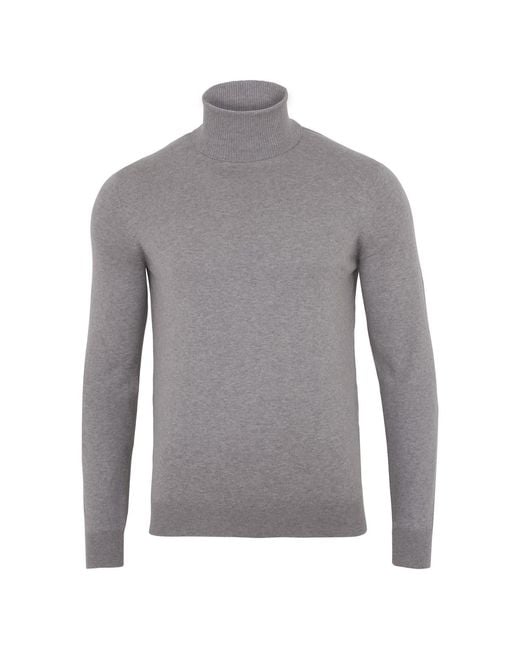 Paul James Knitwear Gray Ultra Fine Cotton Atwood Roll Neck Jumper for men