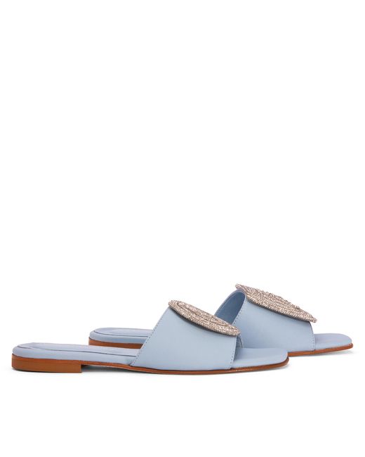 Beautiisoles by Robyn Shreiber Made in Italy Blue Adeline Baby Leather Work Evening Party Comfortable Flat Sexy Sandal