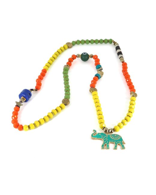 Ebru Jewelry Yellow Good Fortune Elephant Colorful Beaded Necklace