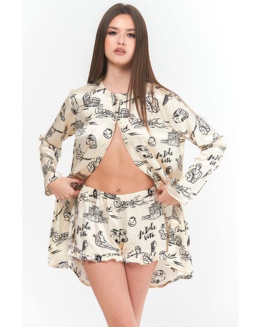 Favette Natural Neutrals The Silk Shorts — Dolce Vita Print
