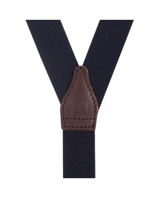 LE COLONEL Blue Neutrals Chocolate Leather Skinny Braces for men