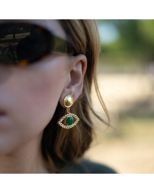 Ebru Jewelry Metallic Emerald Harmony Eye Earrings