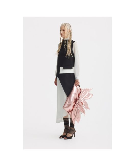Julia Allert Pink Petal Metallic Faux Leather Evening Clutch Bag –