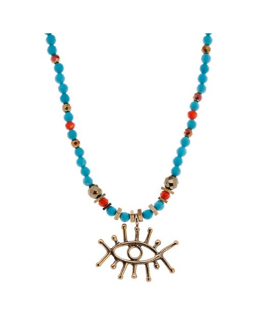 Ebru Jewelry Metallic Guardian Evil Eye Pendant Stone Beaded Necklace