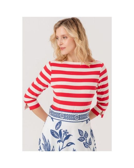 Marianna Déri Red Top With Boat Neckline Striped