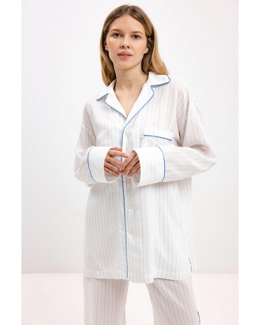 InAvati White Pyjama Shirt With Stripes And Long Sleeves