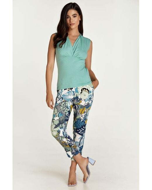 Conquista Blue Floral Cotton Pants