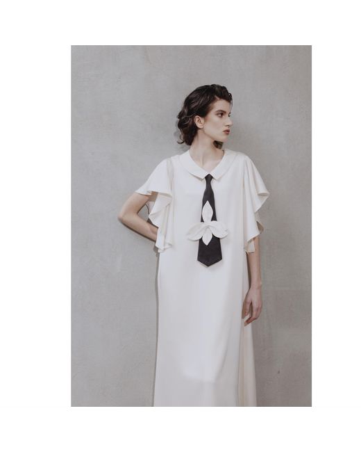 Julia Allert White Neutrals Double-Layer Satin Midi Dress With Tie Detail – Ivory
