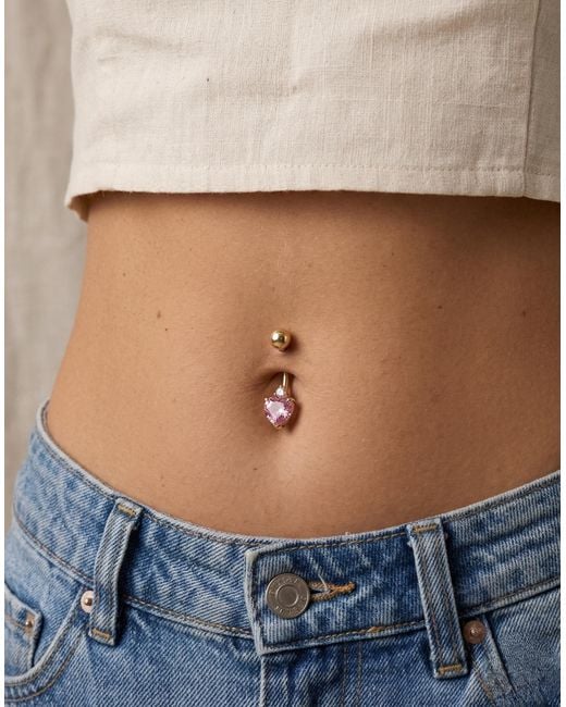 Zahav Jewelry White 10K Solid Heart Shaped Cz Belly Ring