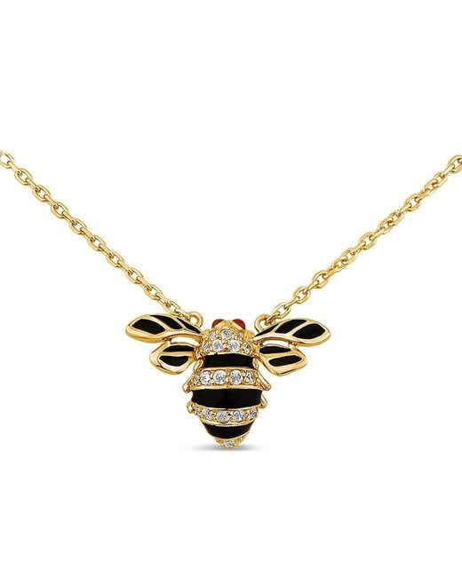 SALLY SKOUFIS Metallic Queen Bee Necklace With Made Cz Diamond Stimulant & Enamel 18K Vermeil
