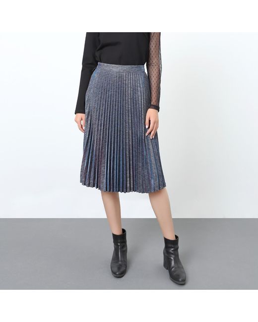 Smart and Joy Gray Knee Length Shiny Pleated Skirt