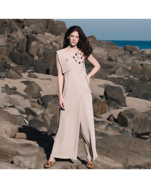 Mirimalist Natural Sand One Shoulder Top Ecru