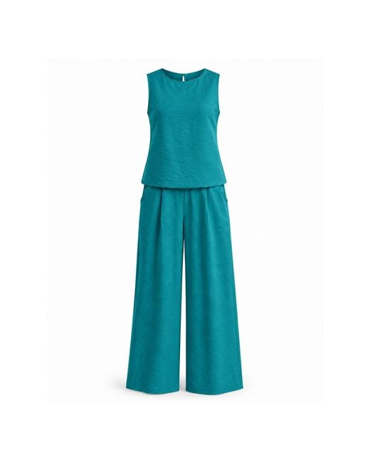 Oh!Zuza Blue Matte Viscose Top & Wide-Leg Trousers Set