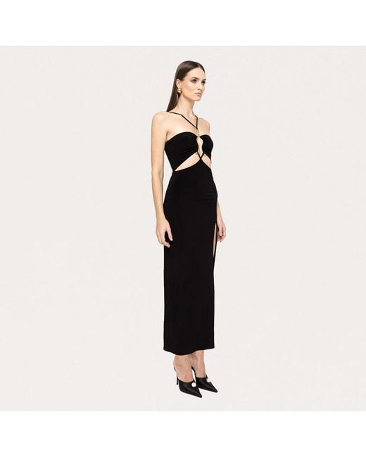 Nissa Black Cut-Out Jersey Midi Dress